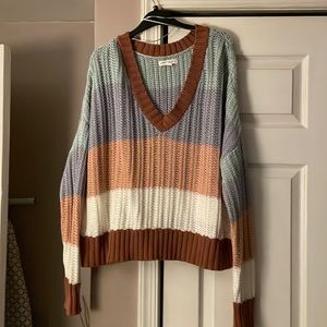 Aeropostale teal gray white stripe long sleeve sweater XL